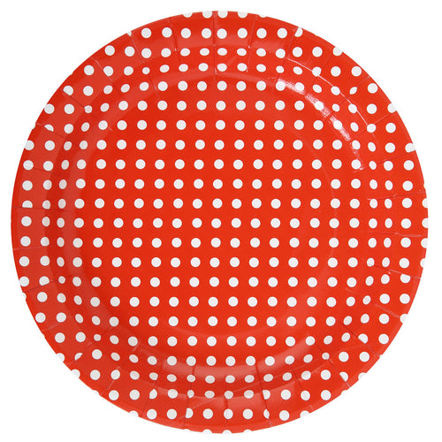 Pappteller Set 18,5 cm klein, rot mit weißen Punkten