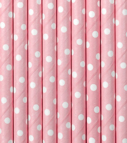 Trinkhalme Set rosa mit weißen Punkten