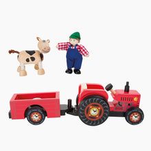 Laden Sie das Bild in den Galerie-Viewer, Small Foot - Holz Traktor mit Anhänger Bauernhof