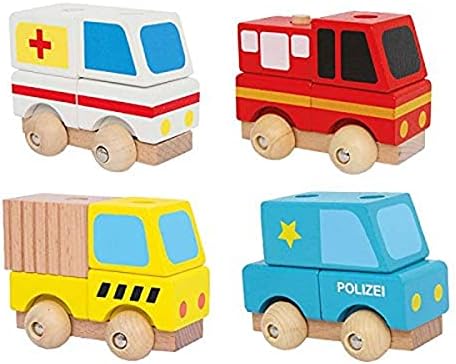 Small Foot - Holz Rettungswagen Steckfahrzeuge 4er Set