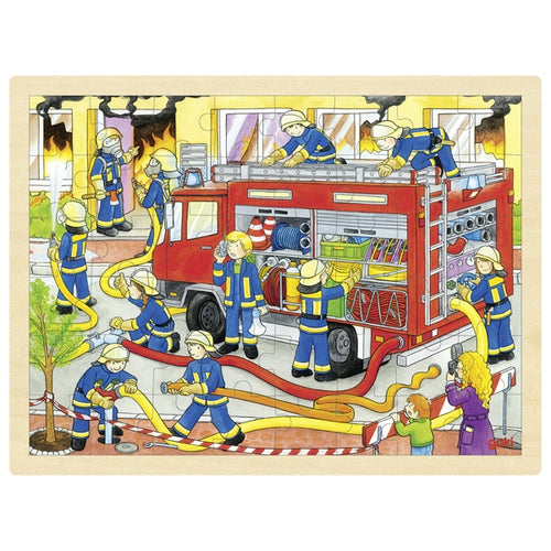 Goki -  Holz Einlegepuzzle Puzzle Feuerwehreinsatz 48 Teile