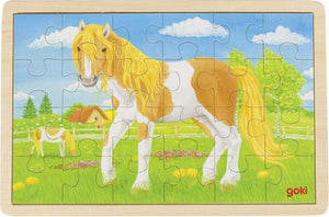 Goki -  Holz Einlegepuzzle Puzzle Sommer auf der Pferdewiese 24 Teile