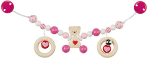 HEIMESS - Holz Kinderwagenkette Herzbär rosa mit Clips