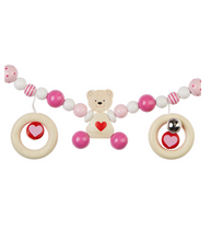 Laden Sie das Bild in den Galerie-Viewer, HEIMESS - Holz Kinderwagenkette Herzbär rosa mit Clips