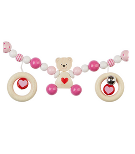 HEIMESS - Holz Kinderwagenkette Herzbär rosa mit Clips