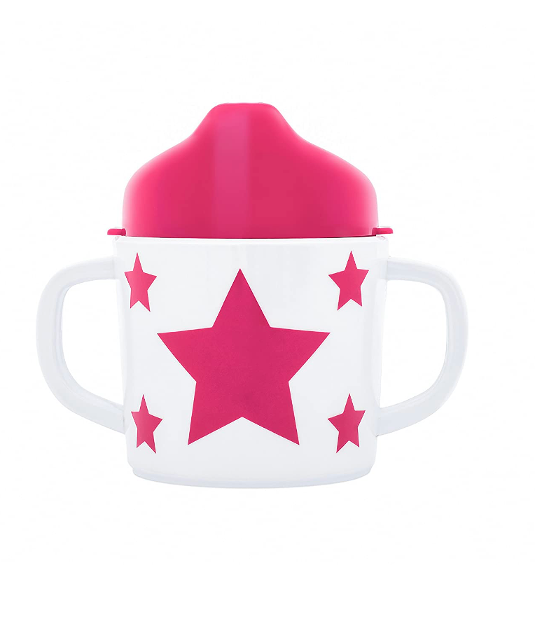 Pimpalou - Melamin Trinklerntasse mit abnehmbaren Deckel Sterne fuchsia