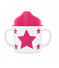Laden Sie das Bild in den Galerie-Viewer, Pimpalou - Melamin Trinklerntasse mit abnehmbaren Deckel Sterne fuchsia