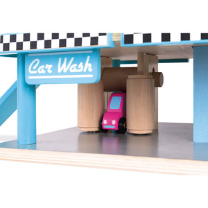 Janod - Holz Tankstelle Parkgarage SET mit Zubehör Fahrzeuge