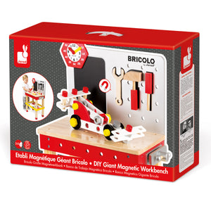 Janod - Große Holz Werkbank Redmaster höhenverstellbar magnetisch SET