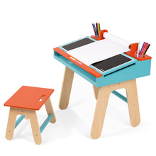 Laden Sie das Bild in den Galerie-Viewer, Janod - Holz Schreibtisch Kombination SET mit Stuhl und Zubehör blau orange