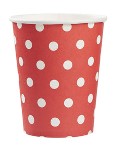 Pappbecher Set 250ml, rot mit weißen Punkten