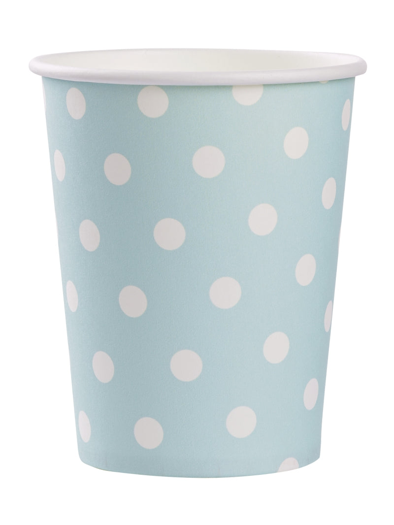 Pappbecher Set 250ml, hellblau mit weißen Punkten