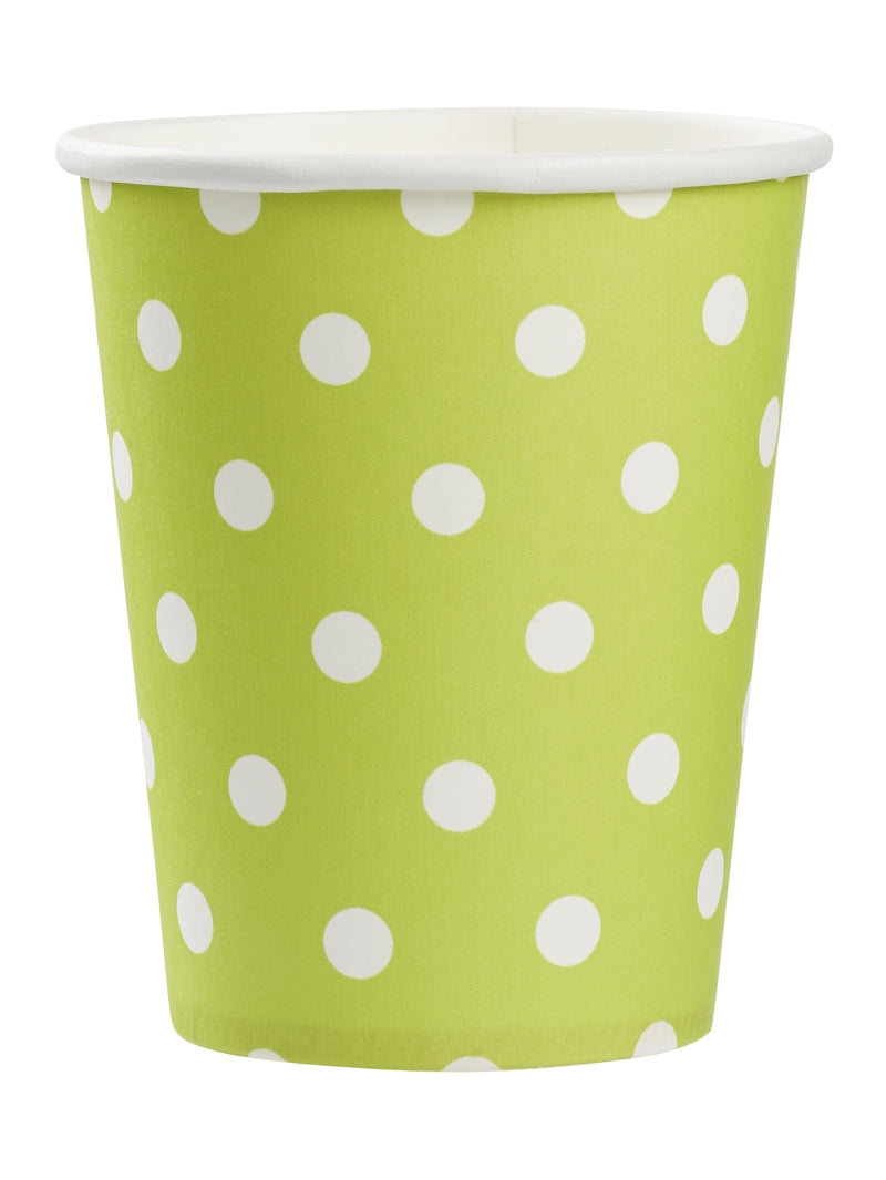 Pappbecher Set 250ml, grün mit weißen Punkten