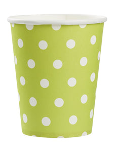 Pappbecher Set 250ml, grün mit weißen Punkten
