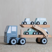 Laden Sie das Bild in den Galerie-Viewer, Little Dutch - Holz Auto Transporter Transportwagen mit 4 Fahrzeugen