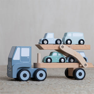 Little Dutch - Holz Auto Transporter Transportwagen mit 4 Fahrzeugen