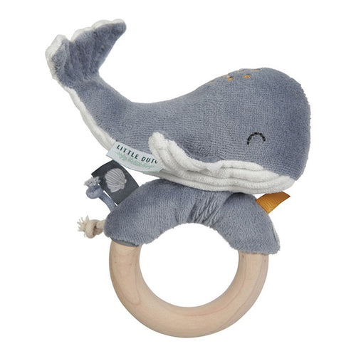 Little Dutch - Stoff / Holz Ringrassel Wal Ocean blue
