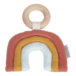 Little Dutch - Stoff Holz Baby Greifring Regenbogen pure & nature