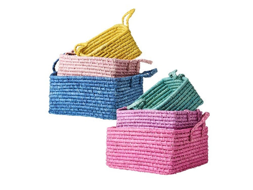 Rice - Rafia Bastkorb Set 3 tlg. eckig in versch. Farben