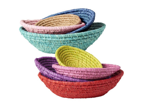 Rice - Rafia Bastkorb Set 4 tlg. oval in versch. Farben