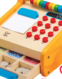 Hape - Holz Kasse Registrierkasse inkl. Spielgeld, Scanner und Bankkarte