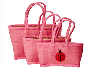 Rice - Rafia Bastkorb Kinderkorb pink Marienkäfer