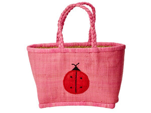Rice - Rafia Bastkorb Kinderkorb pink Marienkäfer