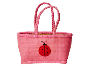 Rice - Rafia Bastkorb Kinderkorb pink Marienkäfer