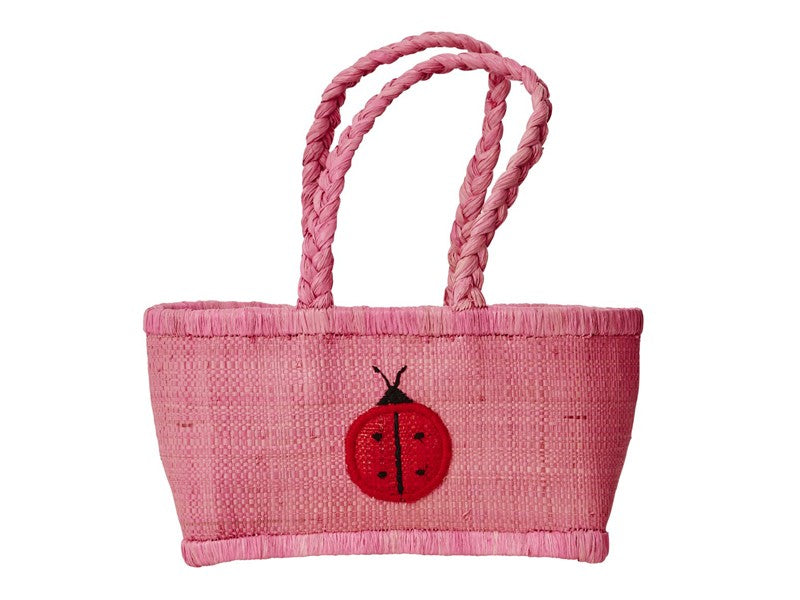Rice - Rafia Bastkorb Kinderkorb pink Marienkäfer