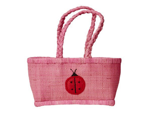 Rice - Rafia Bastkorb Kinderkorb pink Marienkäfer