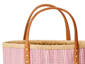 Rice - Rafia Bastkorb Kinderkorb rosa mit Ledergriffe