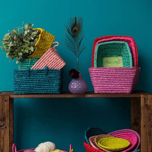 Rice - Rafia Bastkorb Set 3 tlg. eckig in versch. Farben