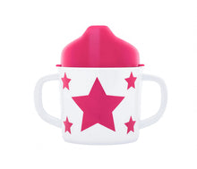 Laden Sie das Bild in den Galerie-Viewer, Pimpalou - Melamin Trinklerntasse mit abnehmbaren Deckel Sterne fuchsia