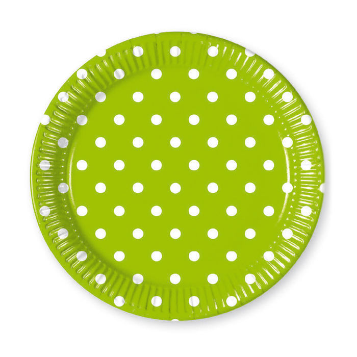 Pappteller Set 18,5 cm klein, grün mit weißen Punkten