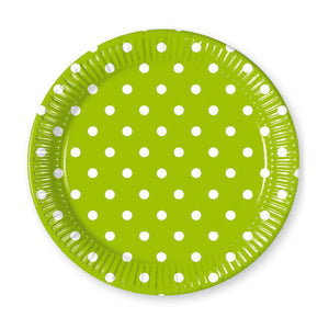 Pappteller Set 18,5 cm klein, grün mit weißen Punkten