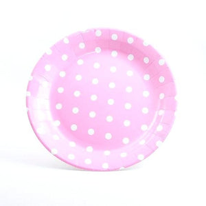 Pappteller Set 18,5 cm klein, rosa mit weißen Punkten