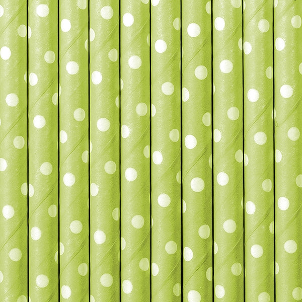 Trinkhalme Set grün mit weißen Punkten