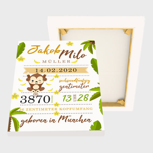 Stekora Design - Babydaten Leinwand Motiv Affe