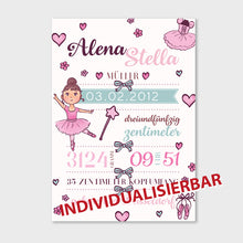 Laden Sie das Bild in den Galerie-Viewer, Stekora Design - Babydaten Leinwand Motiv Ballerina