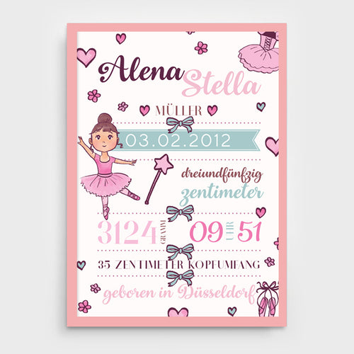 Stekora Design - Babydaten Poster Motiv Ballerina