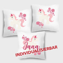 Laden Sie das Bild in den Galerie-Viewer, Stekora Design - Personalisiertes Kissen inkl. Füllung Motiv Einhorn 3er Set