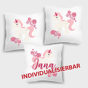 Stekora Design - Personalisiertes Kissen inkl. Füllung Motiv Einhorn 3er Set