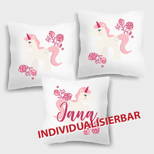 Stekora Design - Personalisierter Kissenbezug Motiv Einhorn 3er Set