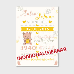 Stekora Design - Babydaten Leinwand Motiv Teddy