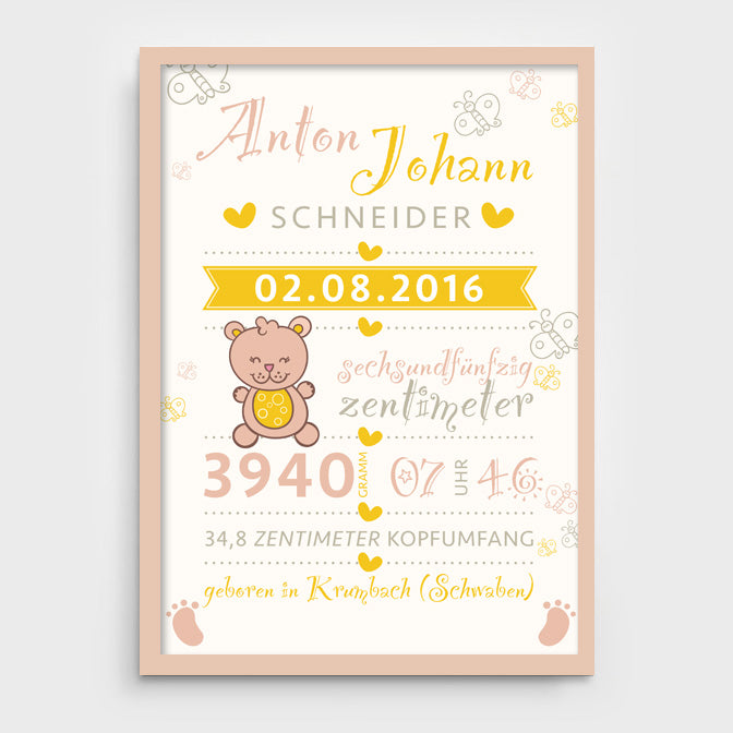 Stekora Design - Babydaten Poster Motiv Teddy
