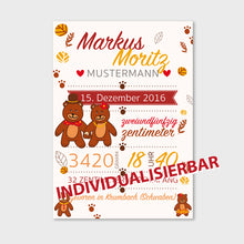 Laden Sie das Bild in den Galerie-Viewer, Stekora Design - Babydaten Hardcover Notizbuch 64 Seiten Motiv Bären