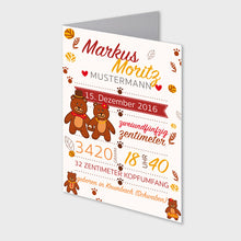 Laden Sie das Bild in den Galerie-Viewer, Stekora Design - Babydaten Karten SET Motiv Bären