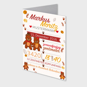 Stekora Design - Babydaten Karten SET Motiv Bären