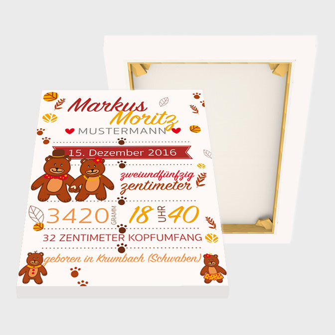 Stekora Design - Babydaten Leinwand Motiv Bären