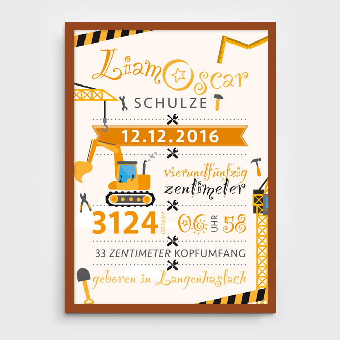 Stekora Design - Babydaten Poster Motiv Bagger